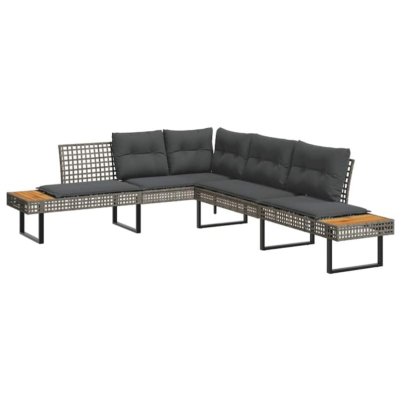 vidaXL 2 Piece Patio Sofa Set with Cushions Outdoor Poly Rattan and Acacia - 111.0 x 89.8 x 29.1