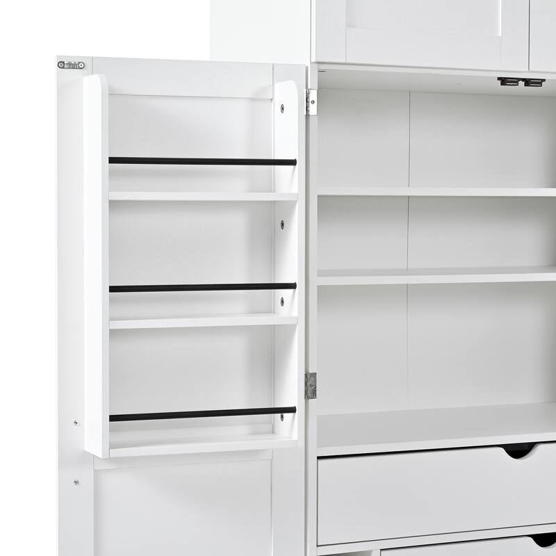 77" Tall Buffet Sideboard Storage Cabinet for Dining Room, Freestanding Kitchen Pantry Cabinetwith Drawers and Wine Racks