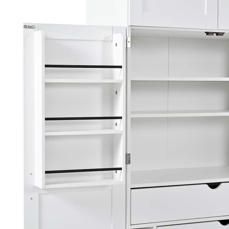77" Tall Modern Shaker Kitchen Pantry with Wine Rack, Freestanding Storage Cabinet with Drawers & Door Shelves