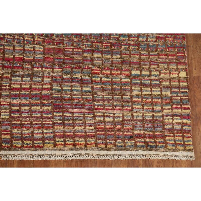 All-Over Checkered Moroccan Modern Area Rug Hand-Knotted Wool Carpet - 7'10"x 10'2"