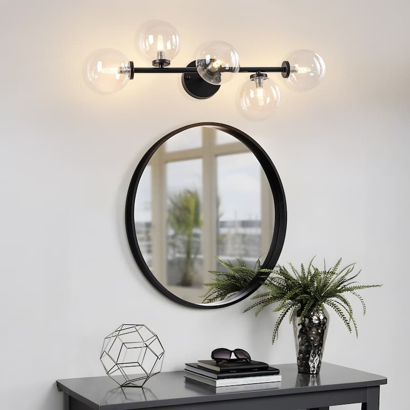 Modern 5-Light Bathroom Vanity Light Globe Glass Wall Sconces Minimalist Design