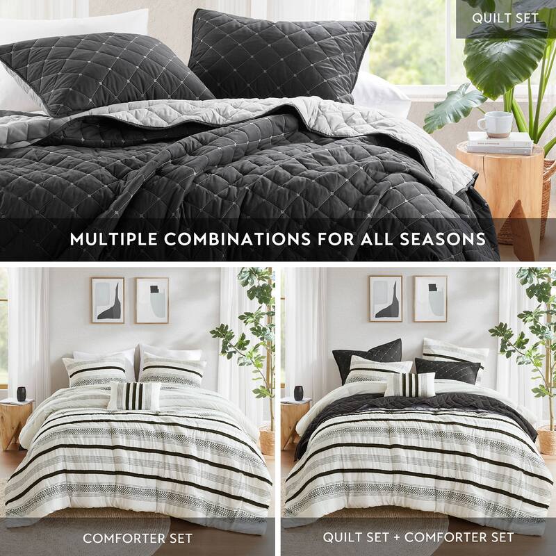 GDF Studio - Carolina 7-Piece Stripe Comforter and Quilt Set