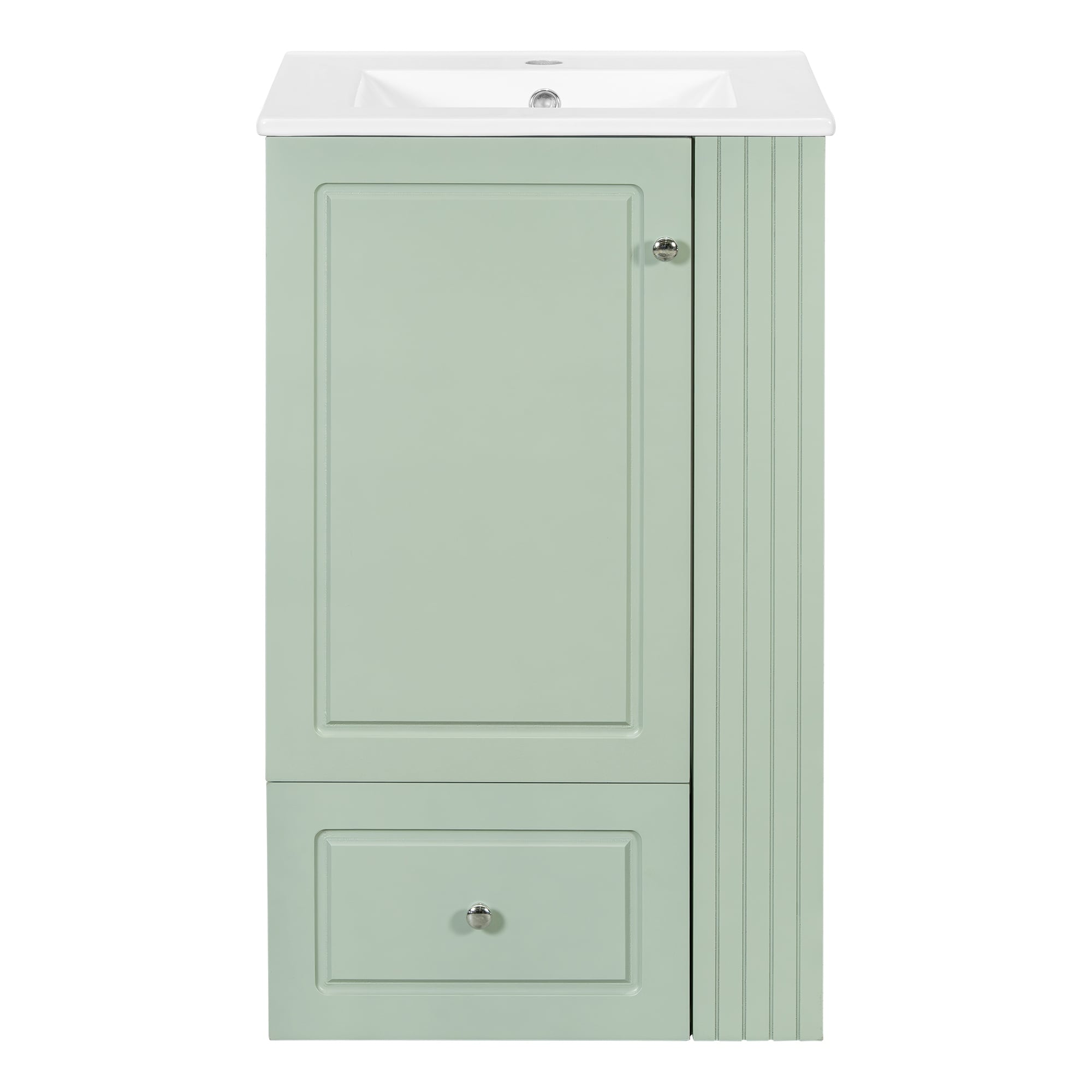 Small 20" Freestanding Bathroom Sink Vanity Set with Ceramic Counter Top, Drawer, Side Shelf and Cabinet