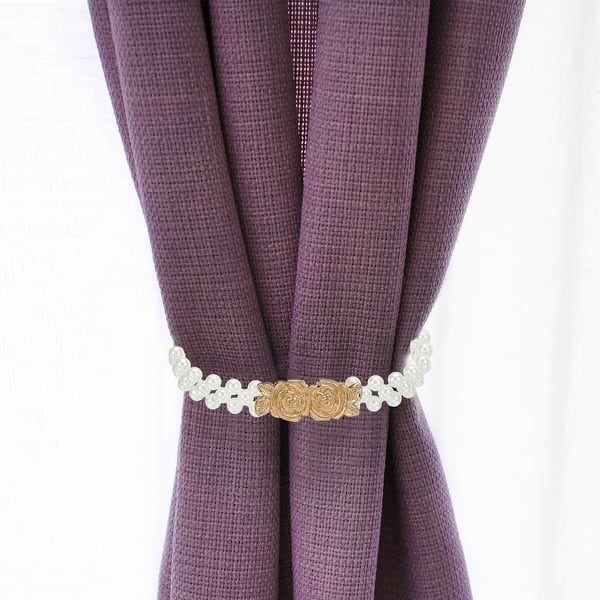 Curtain Tiebacks Ropes, 2 Pack Flower Style Drape Tie Backs, Gold Bed
