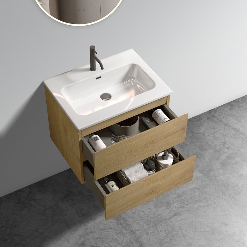 Modern Wall Mounted Bathroom Vanity with Ceramic Sink with 1 Faucet Hole
