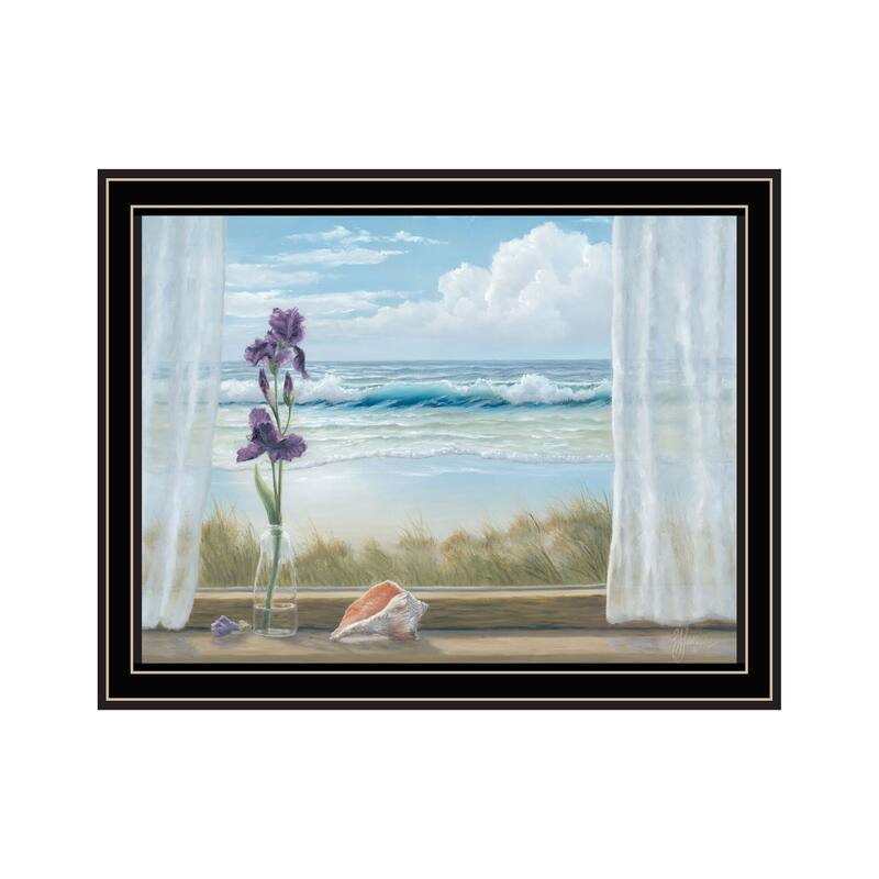 TrendyDecor4U Coastal "Irises on Windowsill" Framed Print Wall Art - Multi