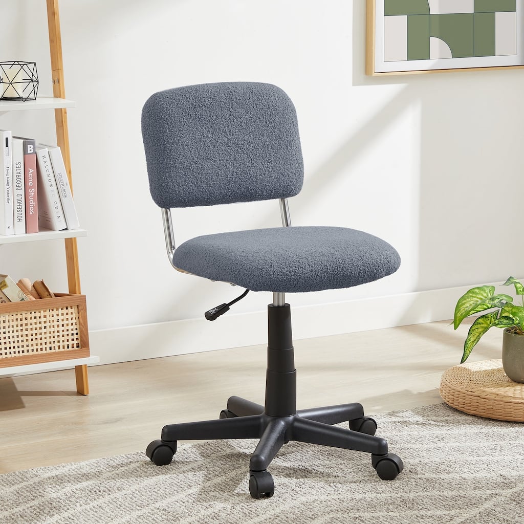 Javlergo Grey Teddy Armless Office Chair 360° Swivel Adjustable Height Desk Chair Small Space Plush Chair for Home Office Study