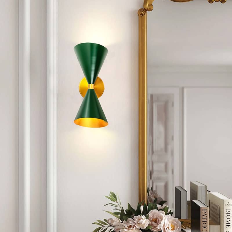 2-Light Modern Adjustable Head Cone Vanity Light Up&Down Dual Horn Hourglass Wall Sconce