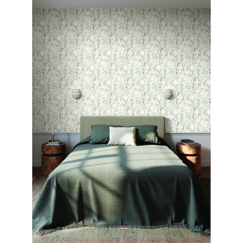 Riverside Avril Chinoiserie 27 In W X 27 Ft L Wallpaper - Blush