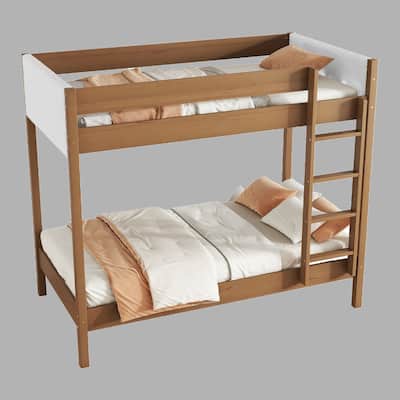 Sturdy Twin Over Twin Bunk Bed with Velvet Upholstered Headboard, Ladder and Safety Guardrails
