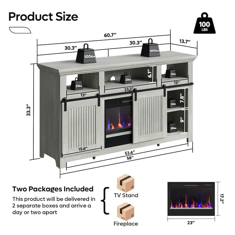 Bestier 60'' Fireplace TV Stand with Electric Fireplace Heater & Storage Cabinet for TVs up to 65 Inch