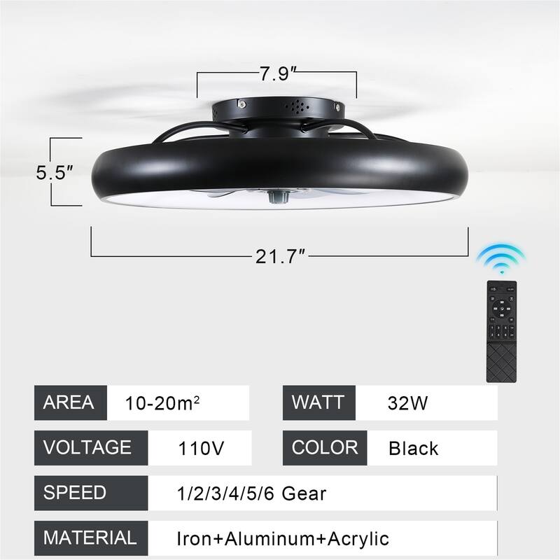 Black White Lights Ceiling Fan with Dimmable LED