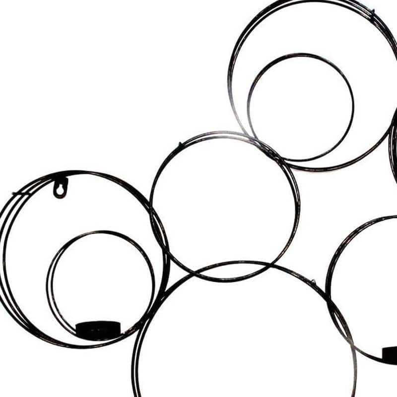HomeRoots 32" Black And Gold Metal Circles And Birds Hanging Sculpture With Votive Holders