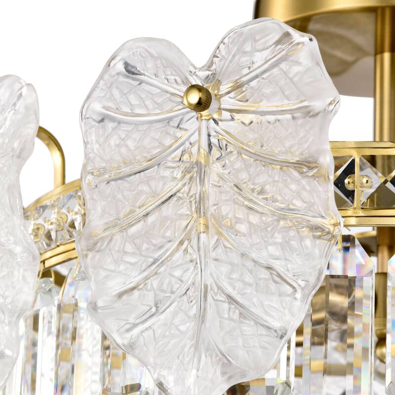 Alma 5-Light Brushed Shiny Brass Leaf-shaped Glass Crystal Flush Mount - 19 inches in diameter x 12.3 inches H
