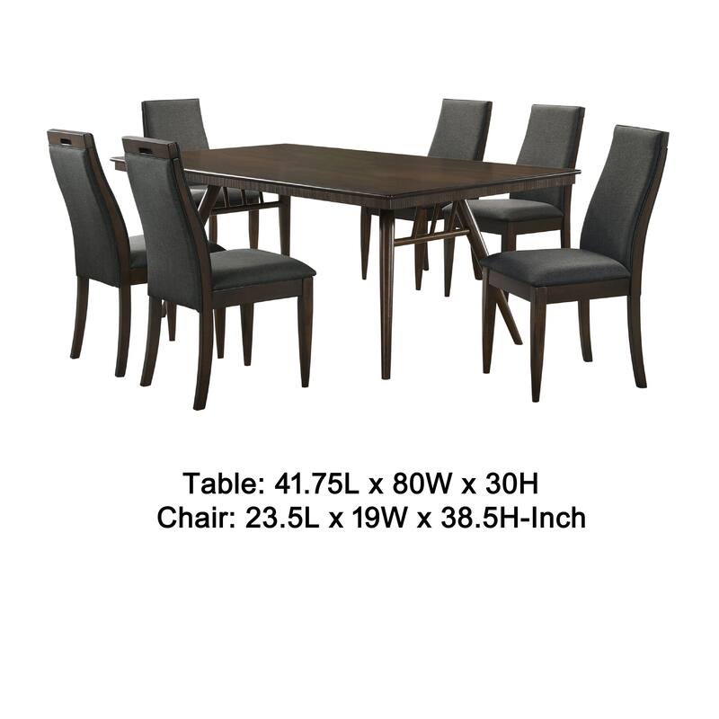 Oss 7pc Dining Table and 6 Chair Set, Fluted Apron, Gray, Walnut Brown