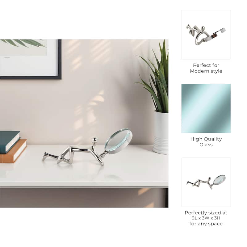 Glass Metal Decorative Object Human Figure Holding Magnifying Glass