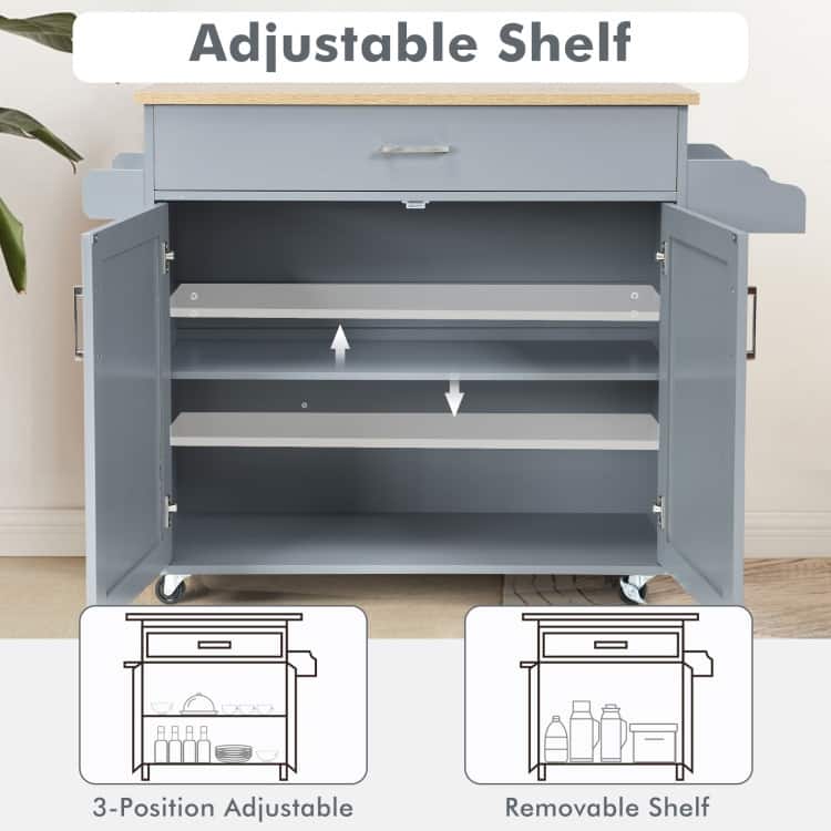 Rolling Kitchen Island Cart with Towel and Spice Rack - 45.5" x 16" x 33.5"(L x W x H)