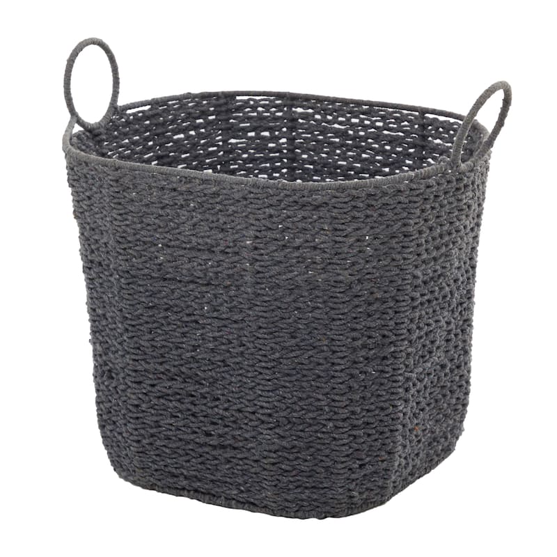 CosmoLiving by Cosmopolitan Cotton Fabric Handmade Storage Basket with Handles - White, Gray, Multi Colored