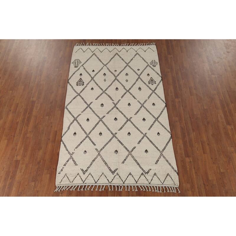Trellis Moroccan Oriental Area Rug Hand-Knotted Wool Carpet - 5'0"x 8'8"