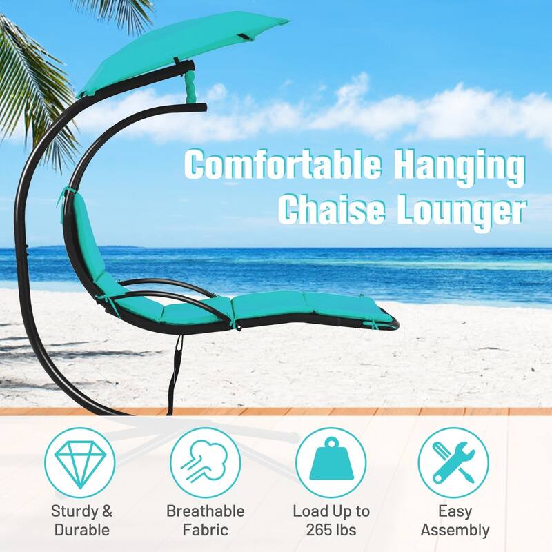 Patio Hanging Hammock Chaise Lounge Chair with Canopy Cushion for Outdoors - 47'' x 70'' x 82'' (L x W x H)