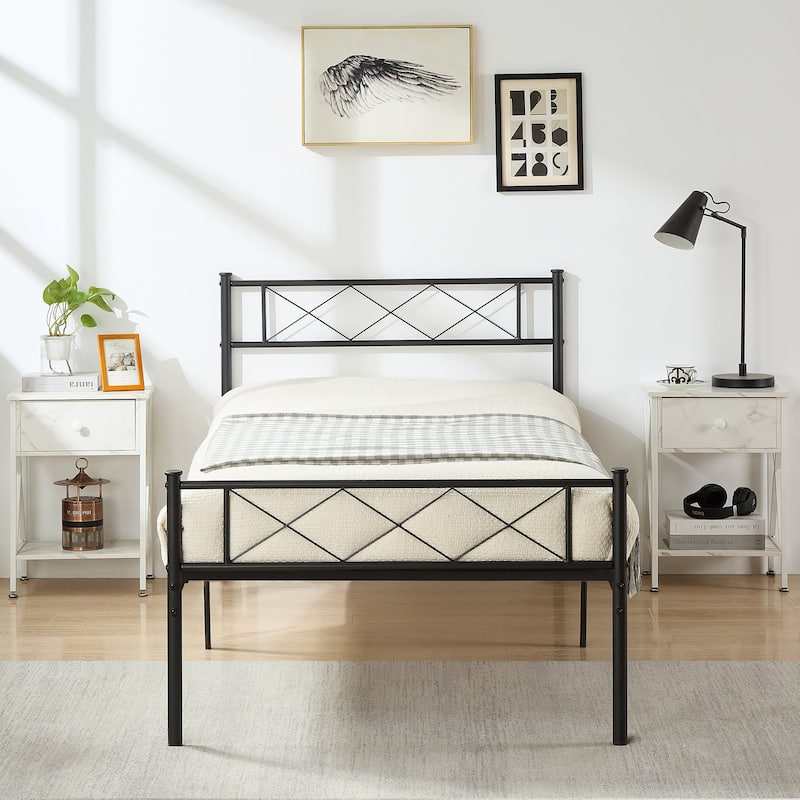 VECELO Modern Premium Metal Platform Bed Frames, Twin/Full/Queen Size Bed, Student apartment Beds - Black - Twin