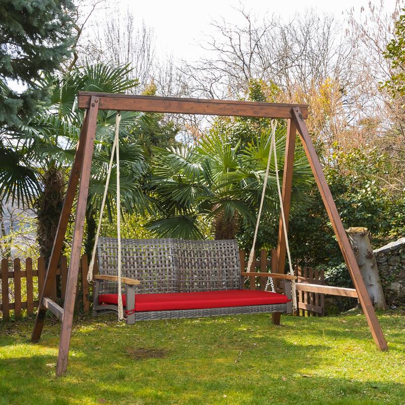 2 Person Patio Porch Swing Chair Outdoor Rattan Swing Bench