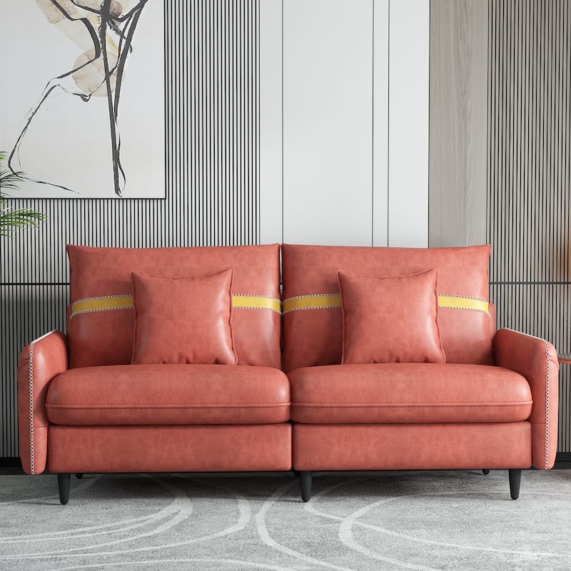 3-Seat Sofa Couch, Mid-Century Tufted Love Seat With 2 Pillows for Living Room - Orange