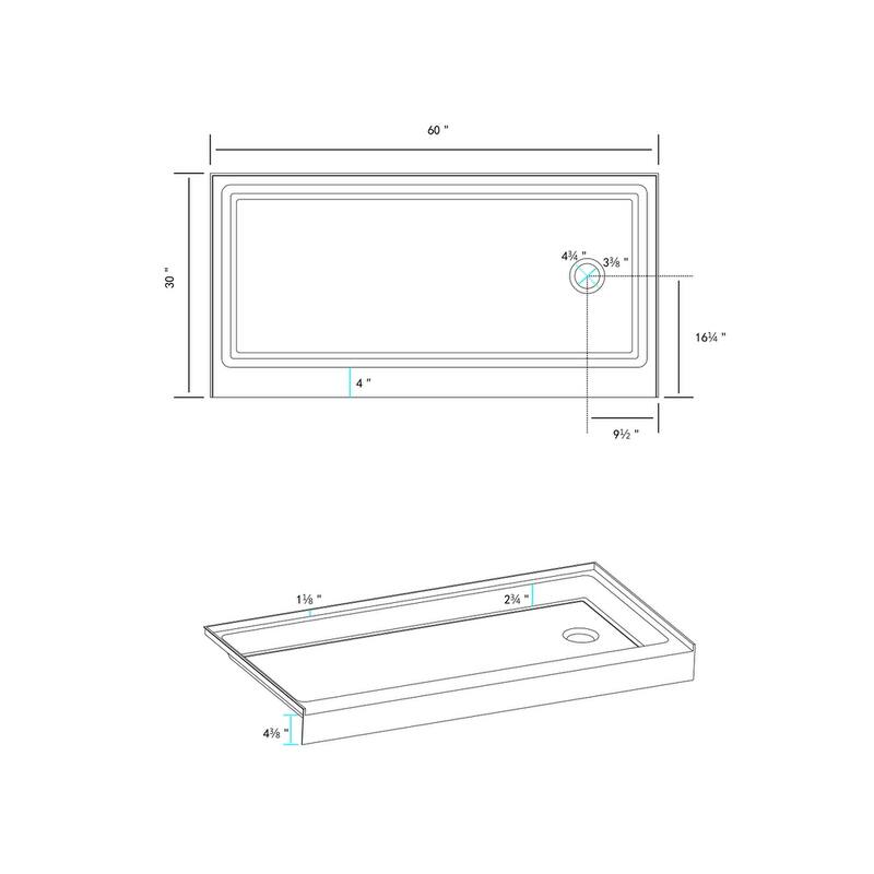 Indigo Home 60x30 inch Single Threshold Shower Tray Right Drain in White