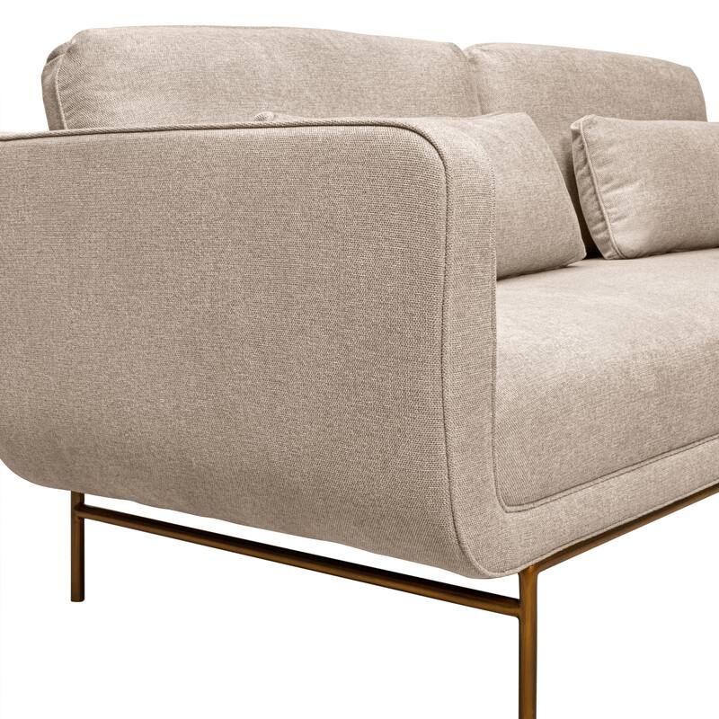 Lilou 77" Fabric or Velvet 3 Seater Sofa Sofa with Antique Brass Metal Legs