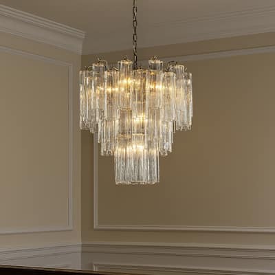 23'' Mid Century Modern Flower Glass Chandelier Aged Bronze Finish Vintage Glam Ceiling Fixture for Dining Room Wedding Decor