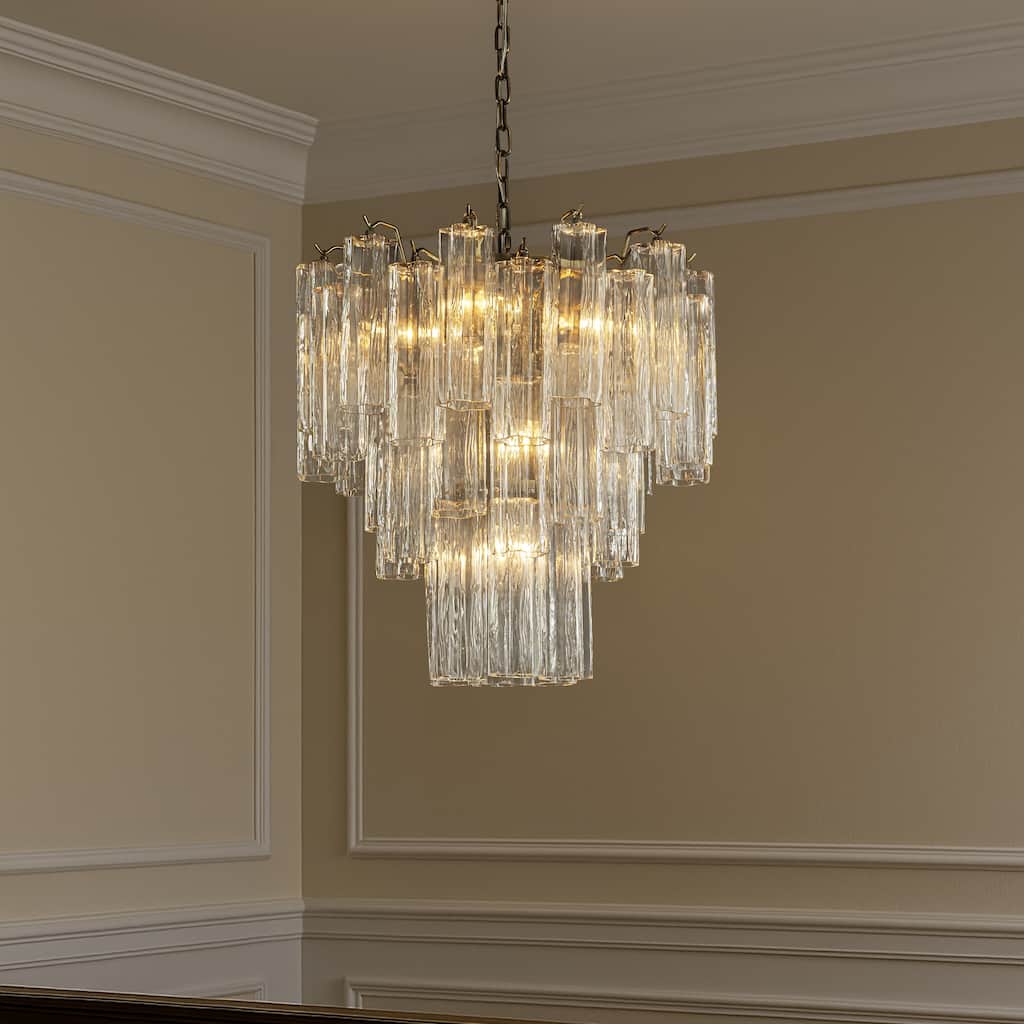 23'' Mid Century Modern Flower Glass Chandelier Aged Bronze Finish Vintage Glam Ceiling Fixture for Dining Room Wedding Decor