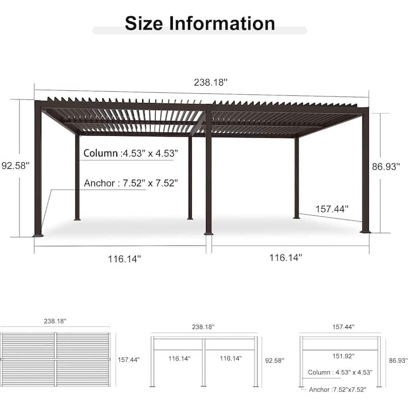 PURPLE LEAF Louvered Pergola Sun Shade Shelter with Adjustable Metal Roof for Patio Hardtop Pergola