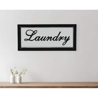 HomeRoots 11" X 24" Black and White Handcrafted Laundry Metal Wall Decor