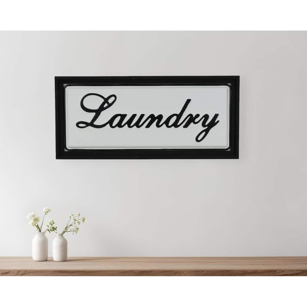 HomeRoots 11" X 24" Black and White Handcrafted Laundry Metal Wall Decor