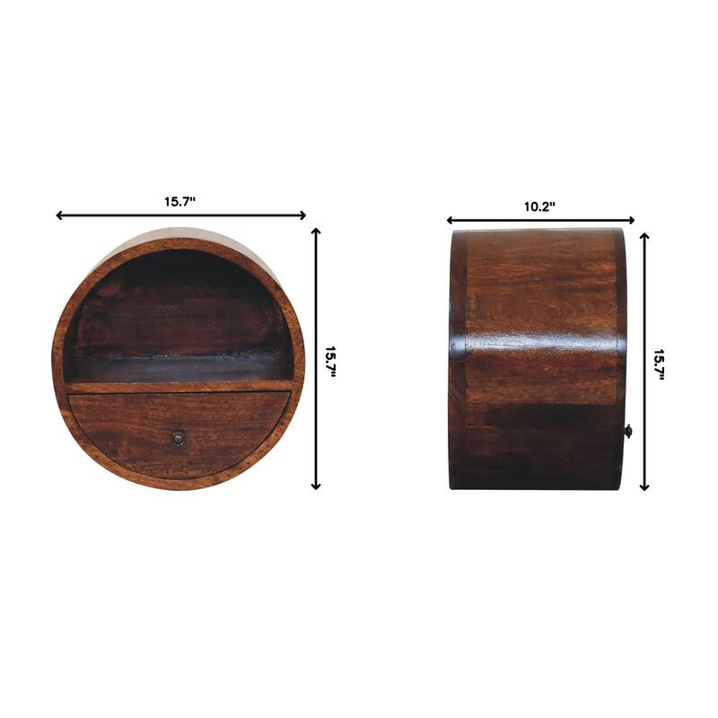 Solid Wood Floating Circle Chestnut Bedside