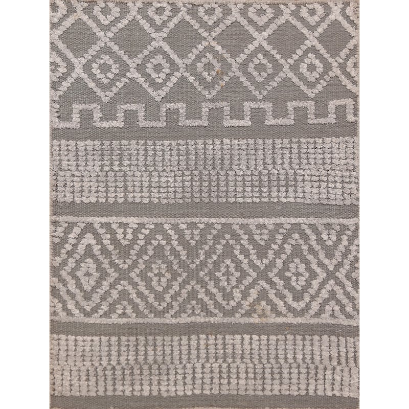 Geometric Moroccan Oriental Foyer Rug Handmade Grey Wool Carpet - 2'0"x 3'0"
