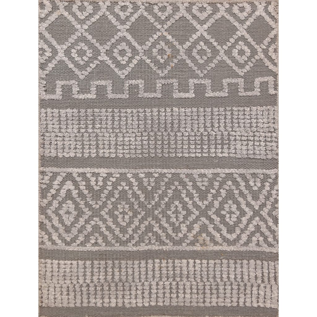 Geometric Moroccan Oriental Foyer Rug Handmade Grey Wool Carpet - 2'0"x 3'0"
