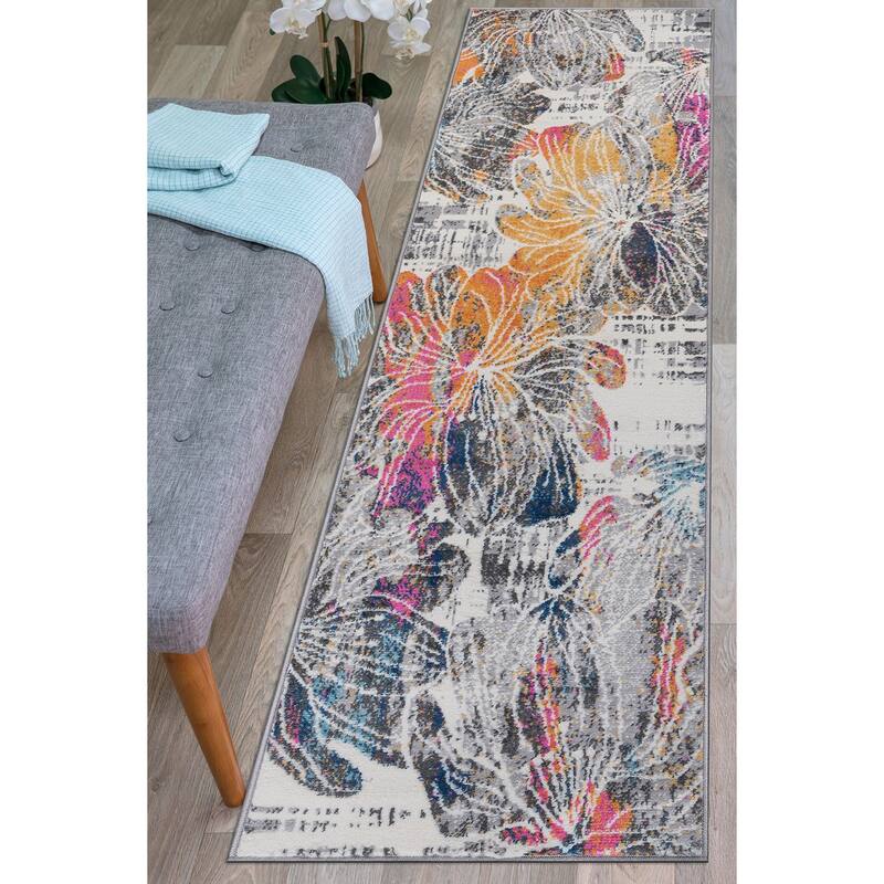 World Rug Gallery Modern Large Floral Distressed Area Rug
