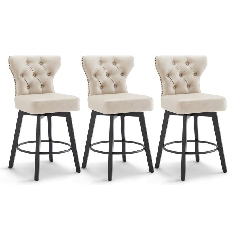 Logan Swivel Bar Stools Tufted Wingback with Nail Head