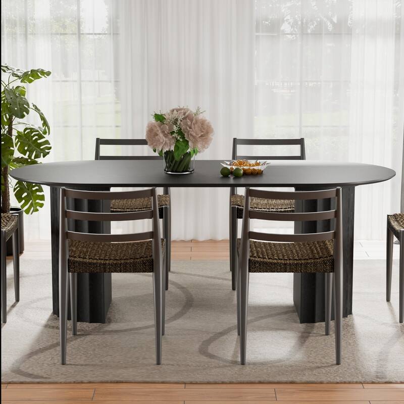 79" Oval Solid Wood Dining Table Duble Pedestal Seats 6