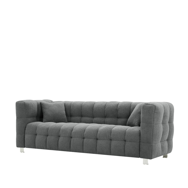 80 Elegant And Simple Design Teddy Fleece Sofa With Two Throw Pillows Hardware Foot Support 3 Seat Grey