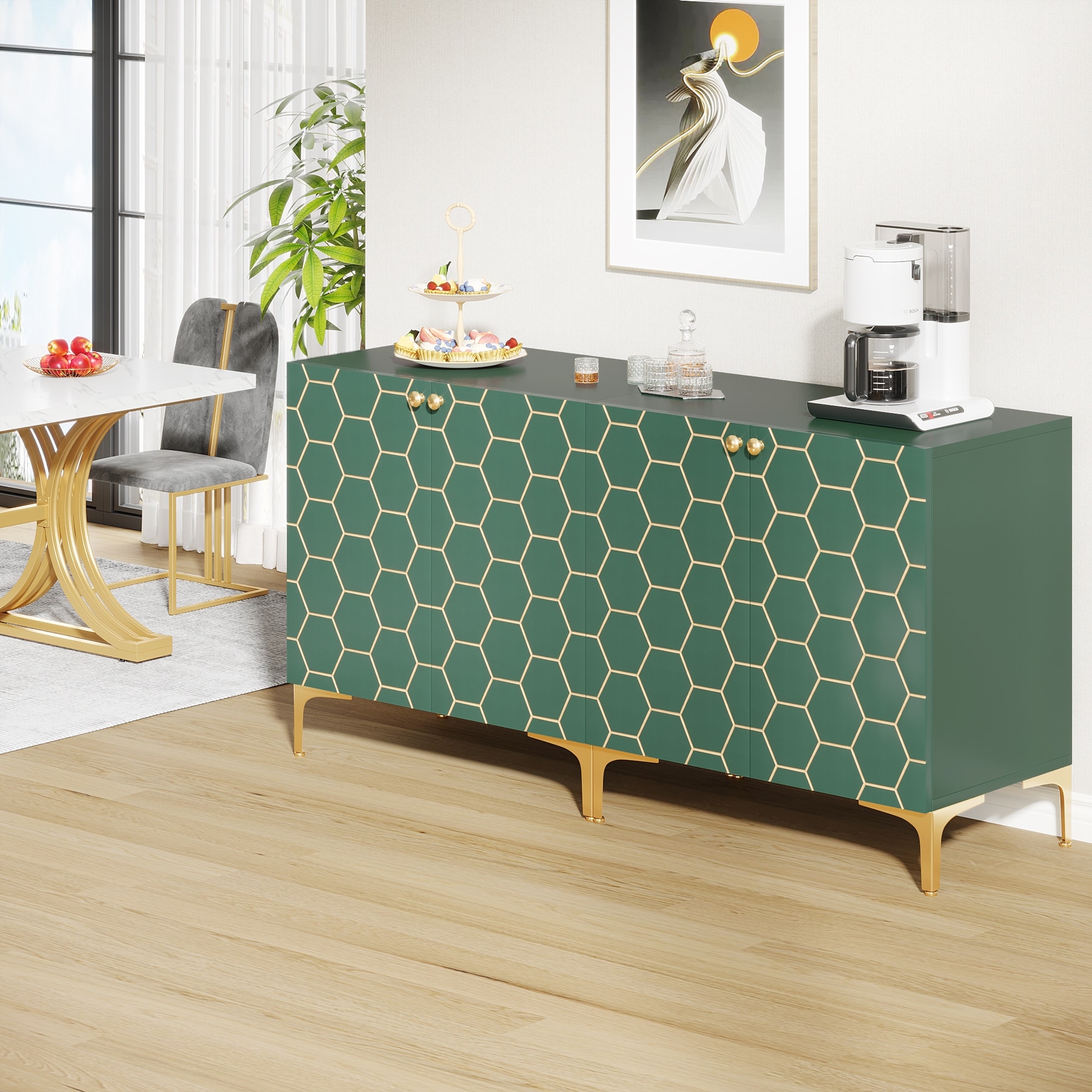 Green shop buffet table