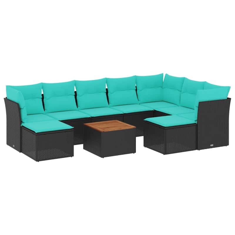 vidaXL 10 Piece Patio Sofa Set with Cushions Black Poly Rattan - 24.4 x 24.4 x 27.2