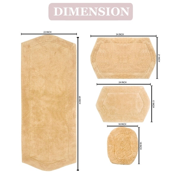 dimension image slide 14 of 19, Waterford Collection 100% Cotton Non-Slip Bathroom Rug, Machine Washable Bath Rug, 4 Piece Bath Mat Set with Toilet Lid Cover