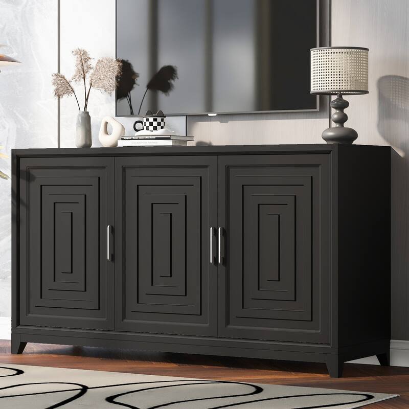 Black TV Stand for TVs up to 65 Inches, Modern Entertainment Center Media Console Cabinet for Living Room