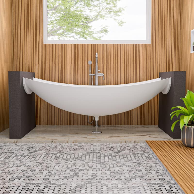 ALFI brand HammockTub2-WM White Matte 71" Solid Surface Resin Suspended Wall Mounted Hammock Bathtub