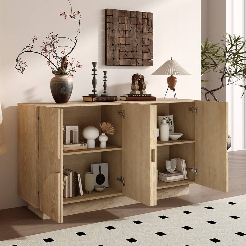 4-Door Sideboard with Adjustable Shelves, Buffet Cabinet with Semi-Circular Handles for Dining Room, Kitchen, and Living Room