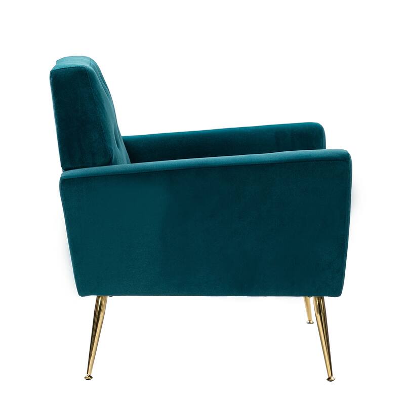 Lilia Contemporary Velvet Upholstered Tufted Back Armchair with Metal Golden legs by HULALA HOME