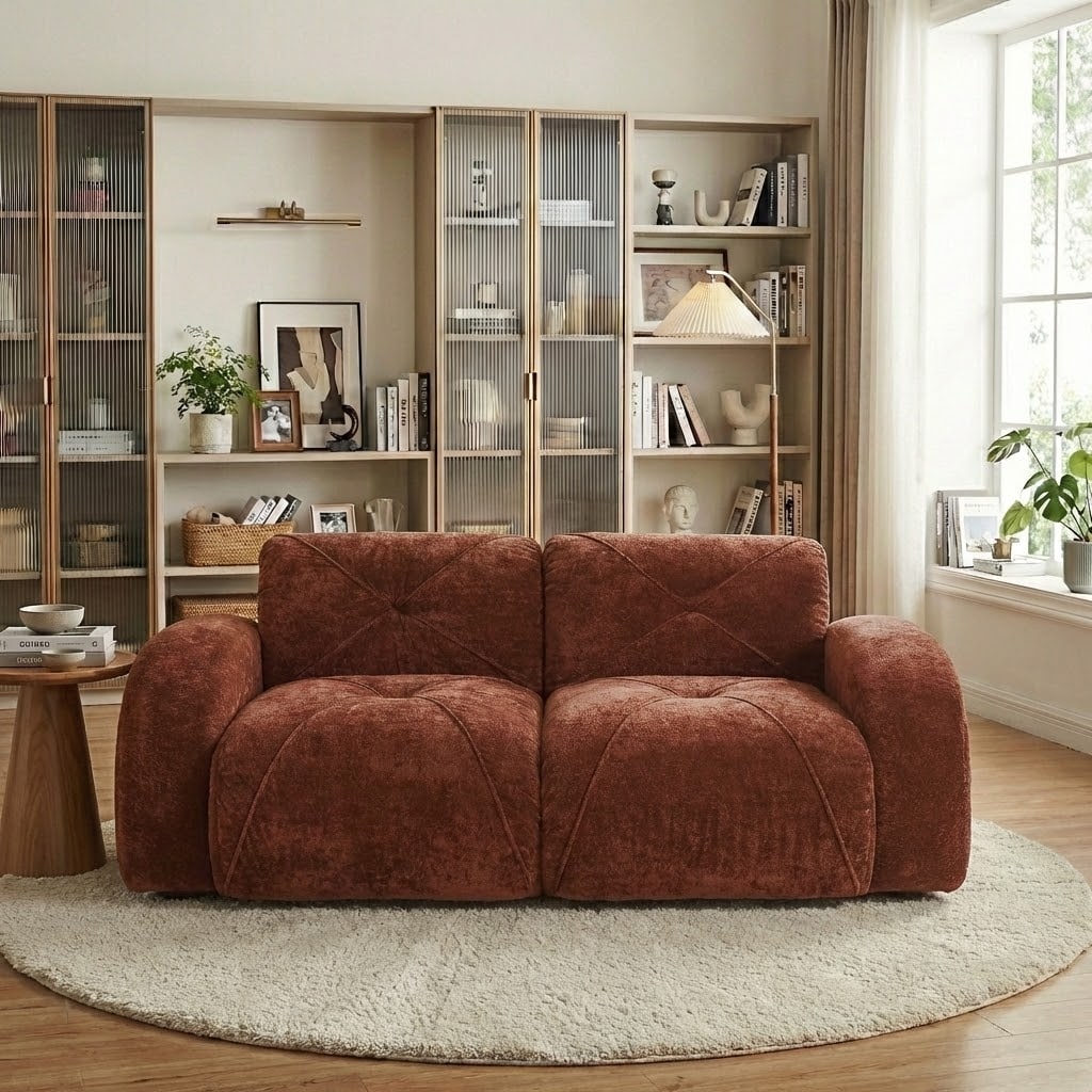 Modern Modular Boneless Velvet Sofa with Tufted Cushions,32D High-Density Foam,No Assembly Required for Living Room and Bedroom