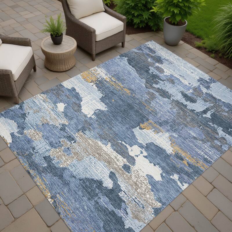 Machine Washable Indoor/ Outdoor Abstract Casual Chantille Rug